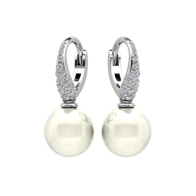 18ct White Gold Pavé Diamond South Sea Pearl Drop Earrings