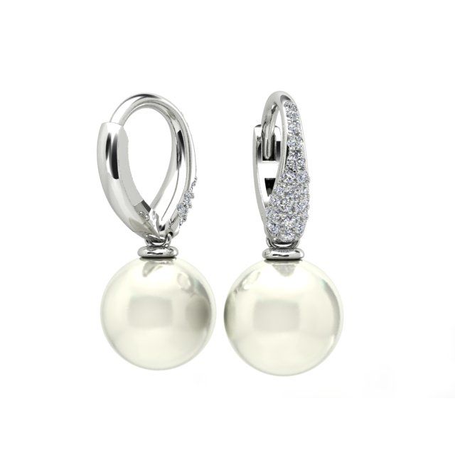 18ct White Gold Pavé Diamond South Sea Pearl Drop Earrings