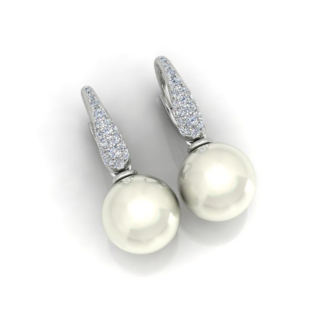 18ct White Gold Pavé Diamond South Sea Pearl Drop Earrings