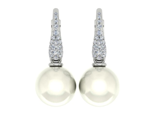 18ct White Gold Pavé Diamond South Sea Pearl Drop Earrings