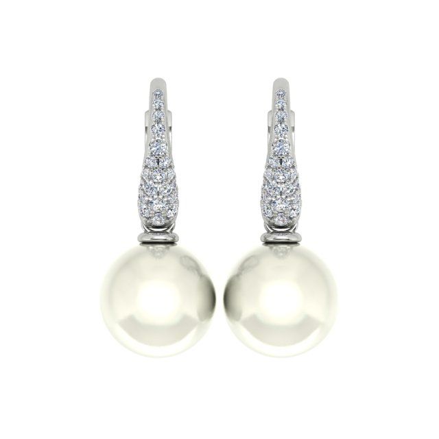 18ct White Gold Pavé Diamond South Sea Pearl Drop Earrings
