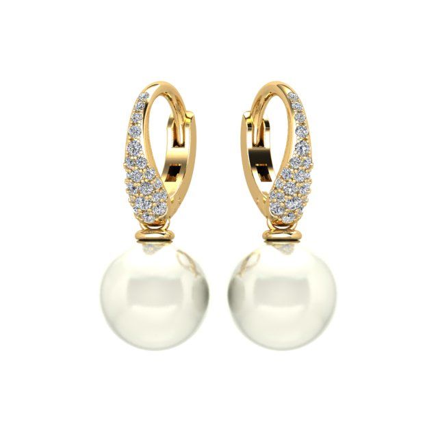 18ct Yellow Gold Pavé Diamond South Sea Pearl Drop Earrings