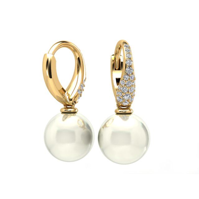 18ct Yellow Gold Pavé Diamond South Sea Pearl Drop Earrings