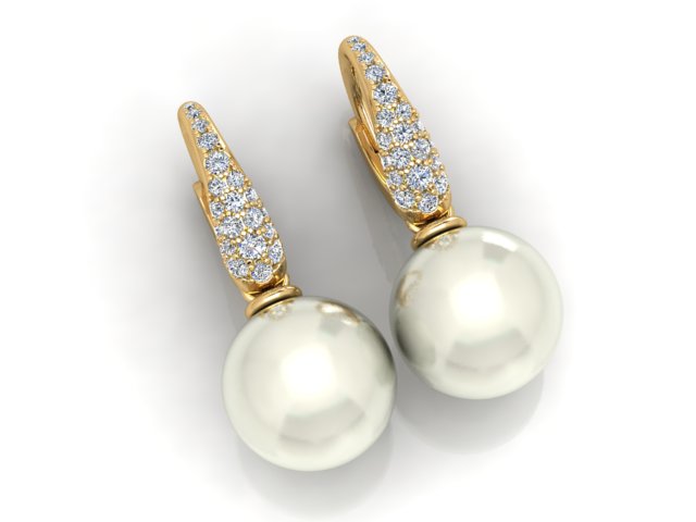 18ct Yellow Gold Pavé Diamond South Sea Pearl Drop Earrings
