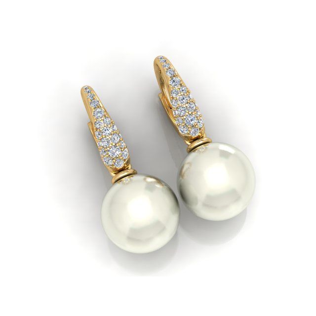 18ct Yellow Gold Pavé Diamond South Sea Pearl Drop Earrings