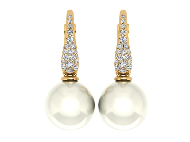 18ct Yellow Gold Pavé Diamond South Sea Pearl Drop Earrings