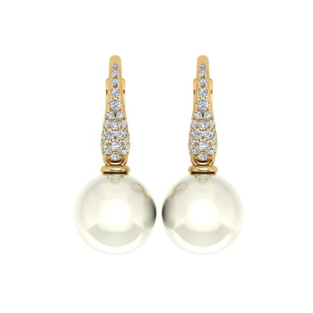 18ct Yellow Gold Pavé Diamond South Sea Pearl Drop Earrings