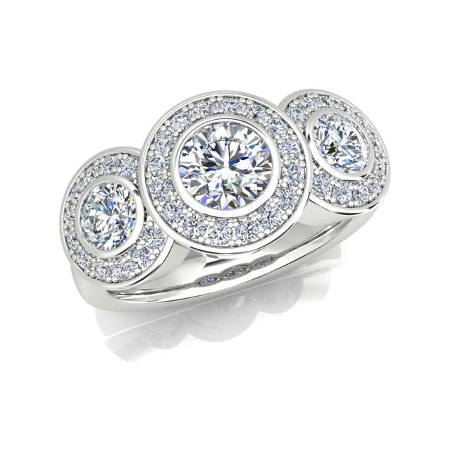 Platinum 1.47ct Triple-Bezel Trilogy Diamond Dress Ring