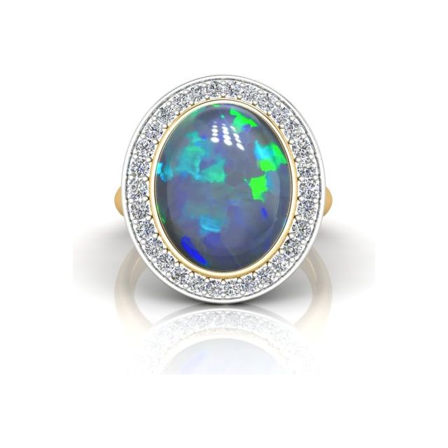 18ct Yellow & White Gold 8.25ct Opal & Diamond Dress Ring