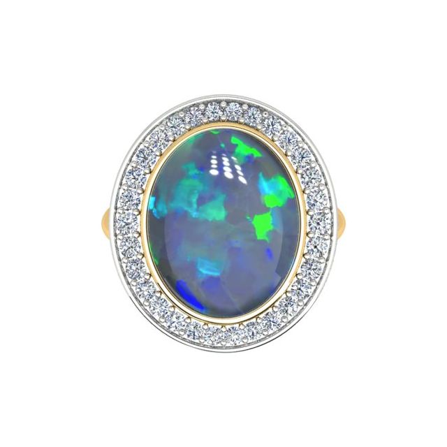 18ct Yellow & White Gold 8.25ct Opal & Diamond Dress Ring