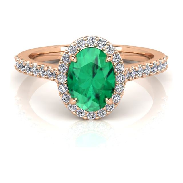 18ct Rose Gold 1.69ct Emerald & Diamond Halo-Style Dress Ring