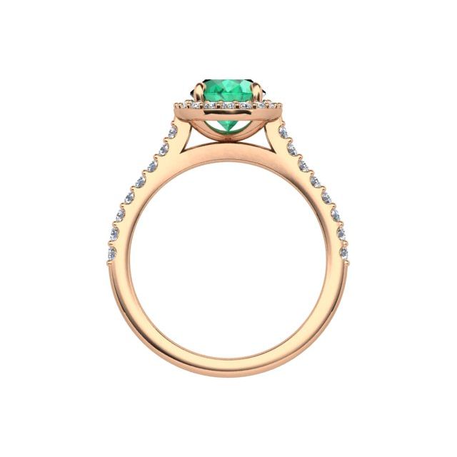 18ct Rose Gold 1.69ct Emerald & Diamond Halo-Style Dress Ring