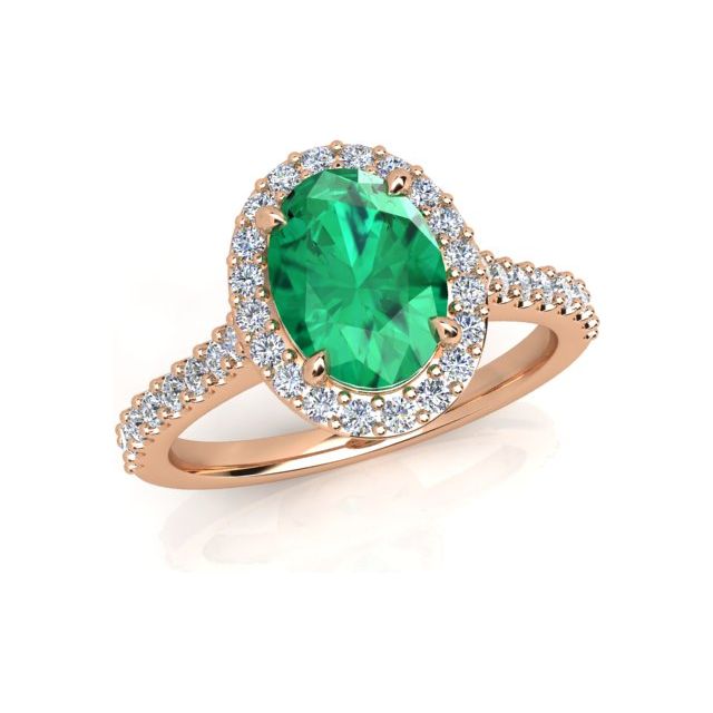 18ct Rose Gold 1.69ct Emerald & Diamond Halo-Style Dress Ring