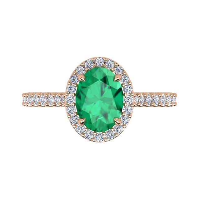 18ct Rose Gold 1.69ct Emerald & Diamond Halo-Style Dress Ring