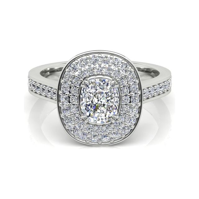 Platinum 1.80ct Double-Halo Cushion Diamond Engagement Ring