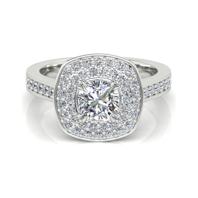 Platinum 1.57ct Double-Halo Cushion Diamond Engagement Ring
