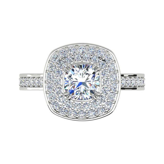 Platinum 1.57ct Double-Halo Cushion Diamond Engagement Ring