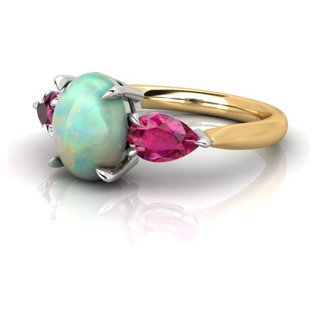 18ct Yellow Gold & Platinum Opal & Tourmaline Trilogy Dress Ring