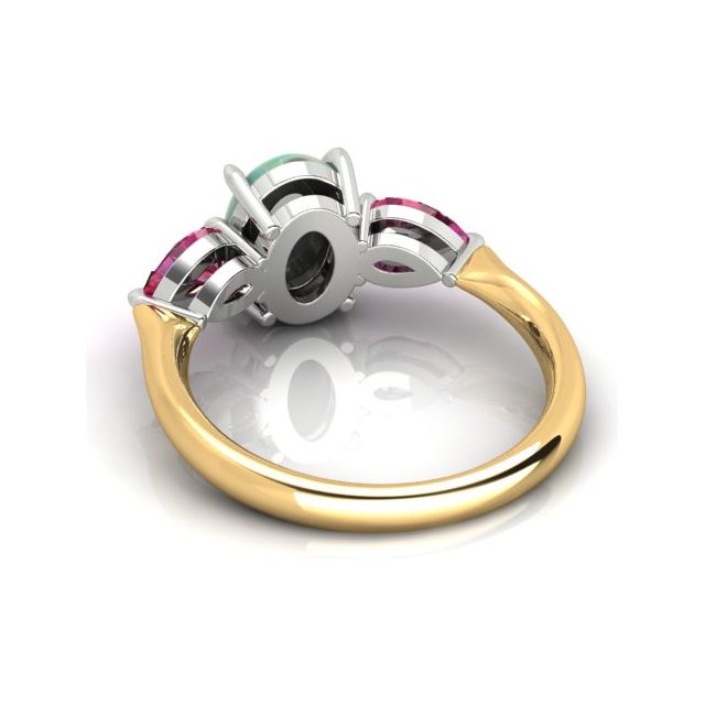 18ct Yellow Gold & Platinum Opal & Tourmaline Trilogy Dress Ring
