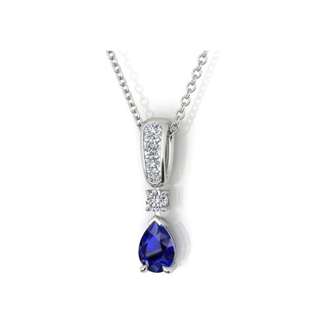 18ct White Gold Pear Australian Sapphire & Diamond Pendant