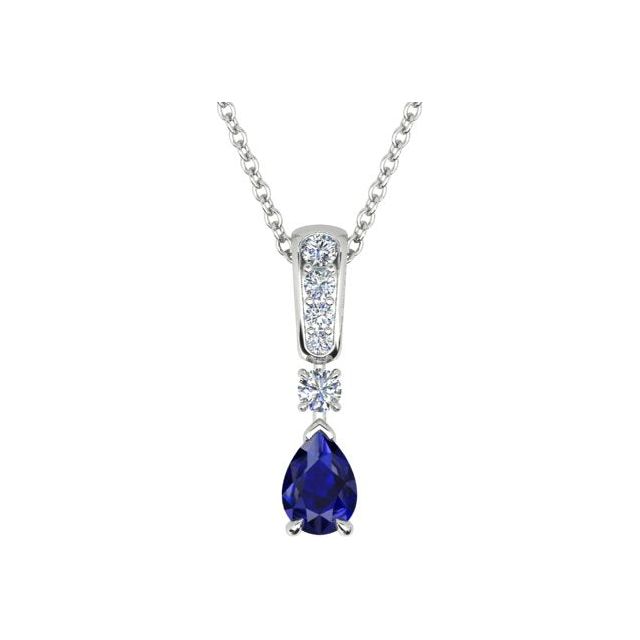 18ct White Gold Pear Australian Sapphire & Diamond Pendant