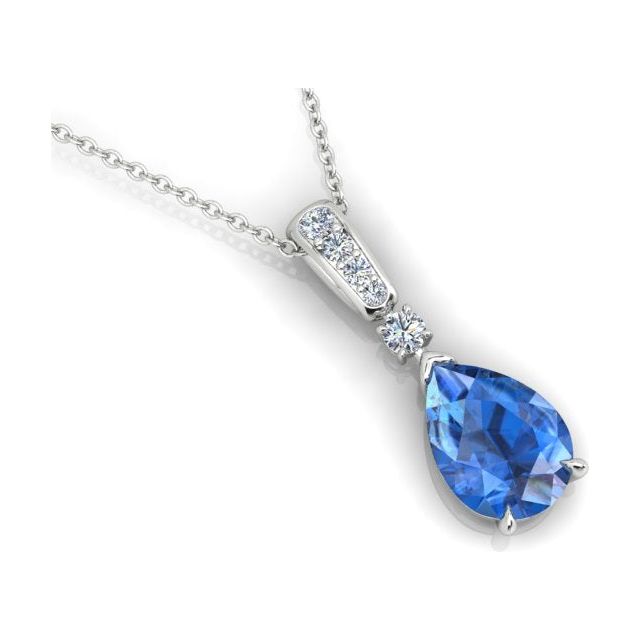 18ct White Gold Pear Tanzanite & Diamond Pendant
