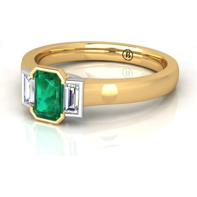 18ct Yellow & White Gold 0.66ct Emerald & Diamond Dress Ring