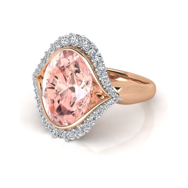 18ct Rose & White Gold 5.60ct Oval Morganite & Diamond Dress Ring