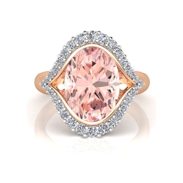 18ct Rose & White Gold 5.60ct Oval Morganite & Diamond Dress Ring