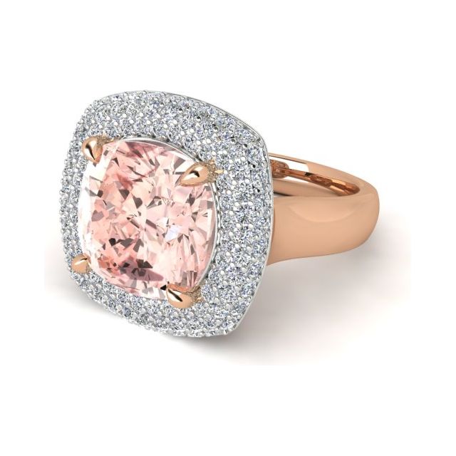 18ct Rose & White Gold 3.77ct Cushion Morganite & Diamond Dress Ring
