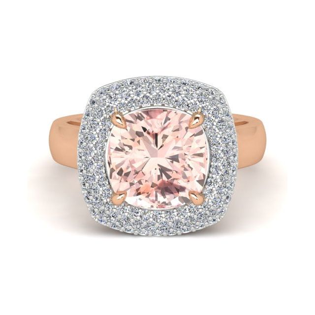 18ct Rose & White Gold 3.77ct Cushion Morganite & Diamond Dress Ring