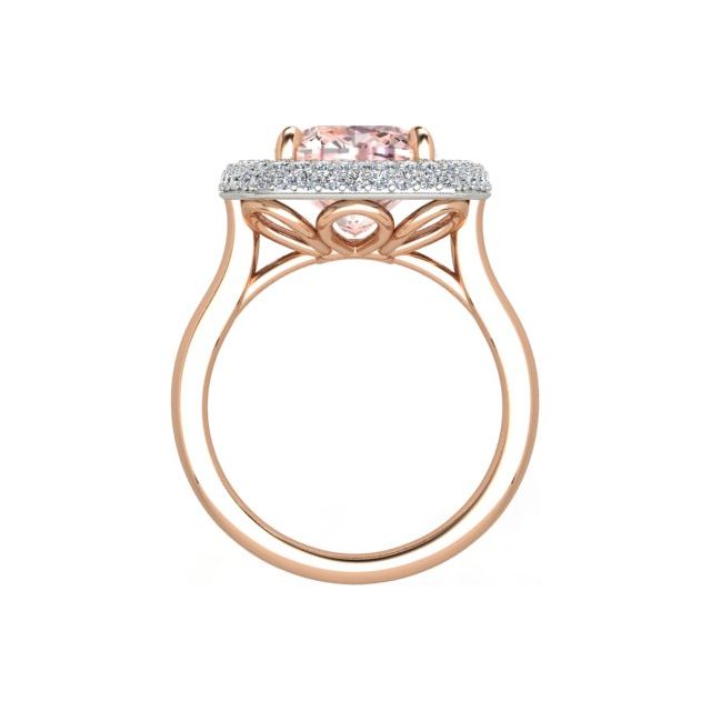 18ct Rose & White Gold 3.77ct Cushion Morganite & Diamond Dress Ring