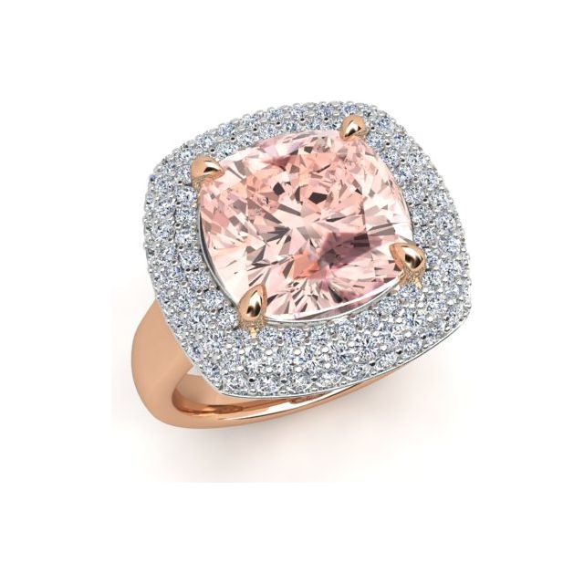 18ct Rose & White Gold 3.77ct Cushion Morganite & Diamond Dress Ring