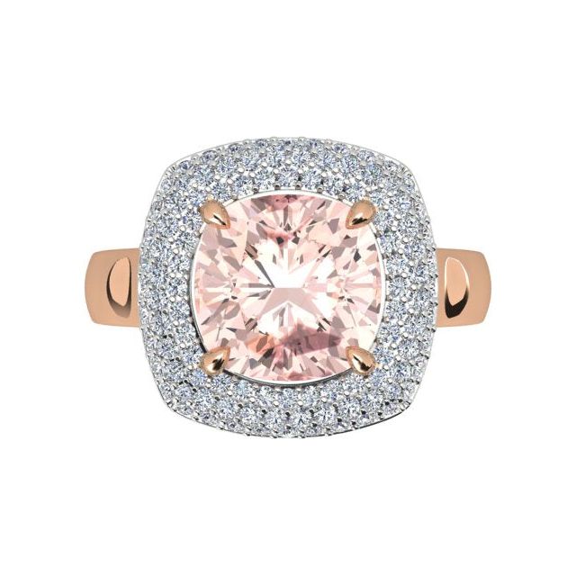18ct Rose & White Gold 3.77ct Cushion Morganite & Diamond Dress Ring