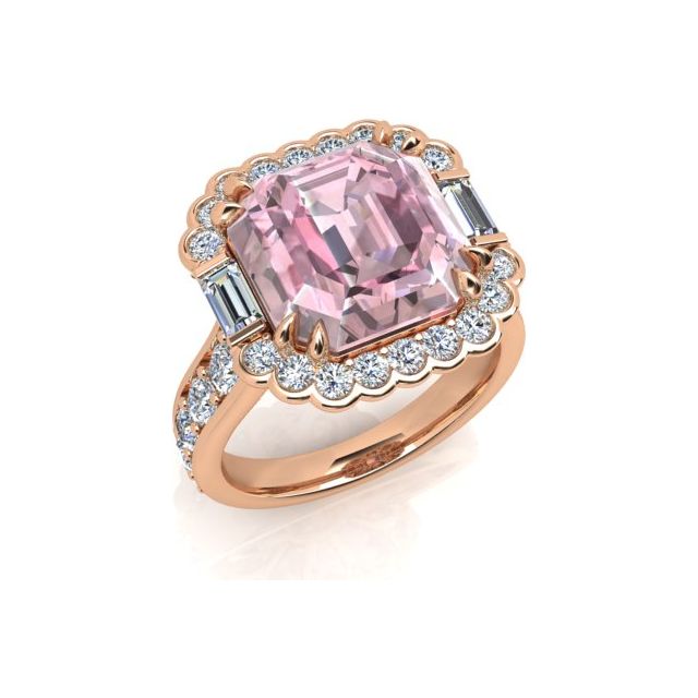 18ct Rose & Gold 5.93ct Asscher Morganite & Diamond Dress Ring