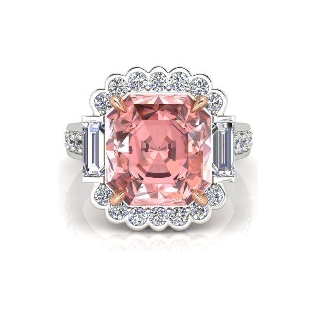 18ct White & Rose Gold 9.26ct Peach Tourmaline & Diamond Dress Ring