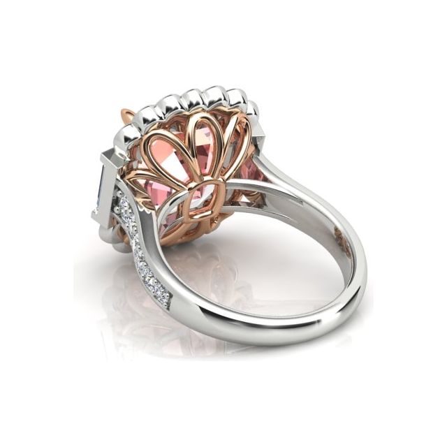 18ct White & Rose Gold 9.26ct Peach Tourmaline & Diamond Dress Ring