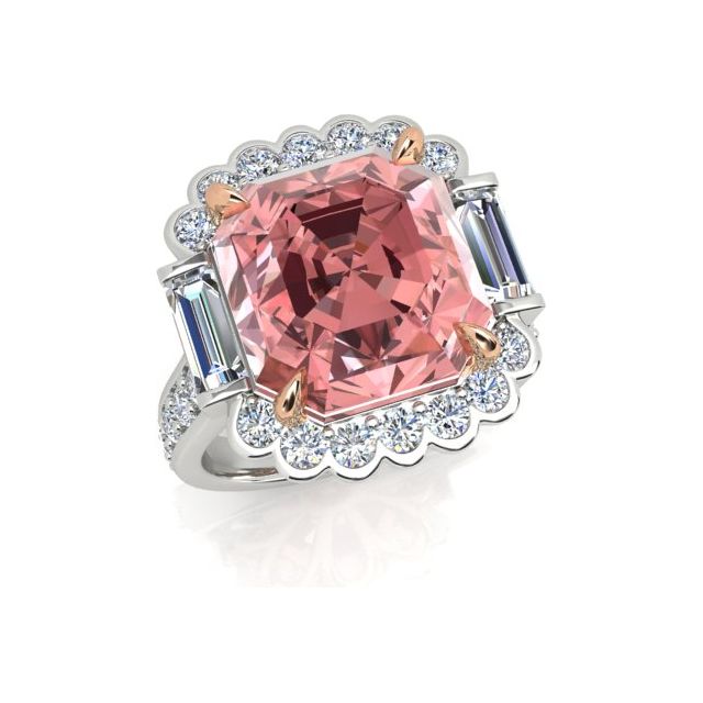 18ct White & Rose Gold 9.26ct Peach Tourmaline & Diamond Dress Ring