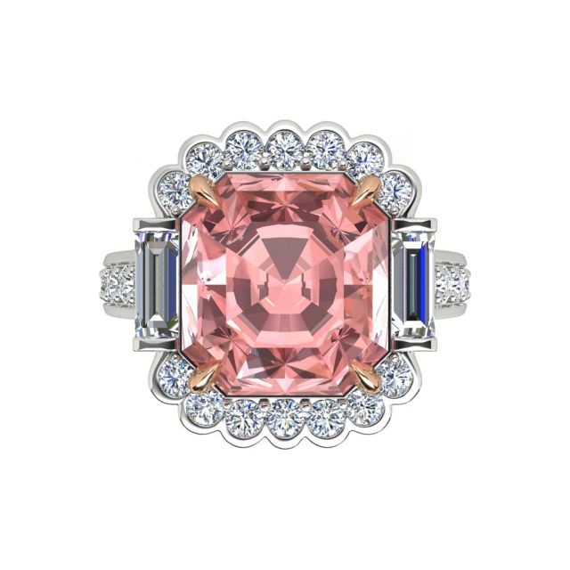 18ct White & Rose Gold 9.26ct Peach Tourmaline & Diamond Dress Ring
