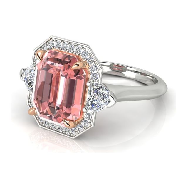 18ct White & Rose Gold 4.07ct Peach Tourmaline & Diamond Dress Ring