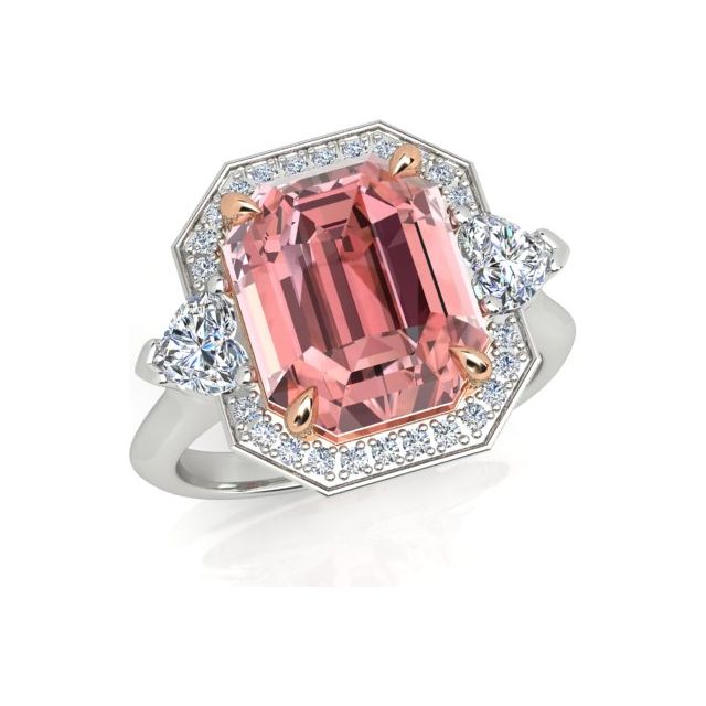 18ct White & Rose Gold 4.07ct Peach Tourmaline & Diamond Dress Ring