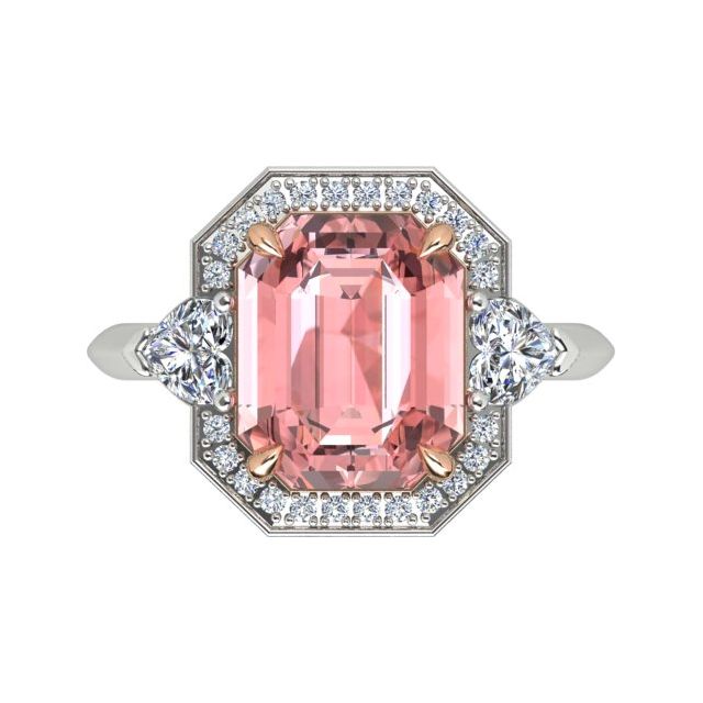 18ct White & Rose Gold 4.07ct Peach Tourmaline & Diamond Dress Ring