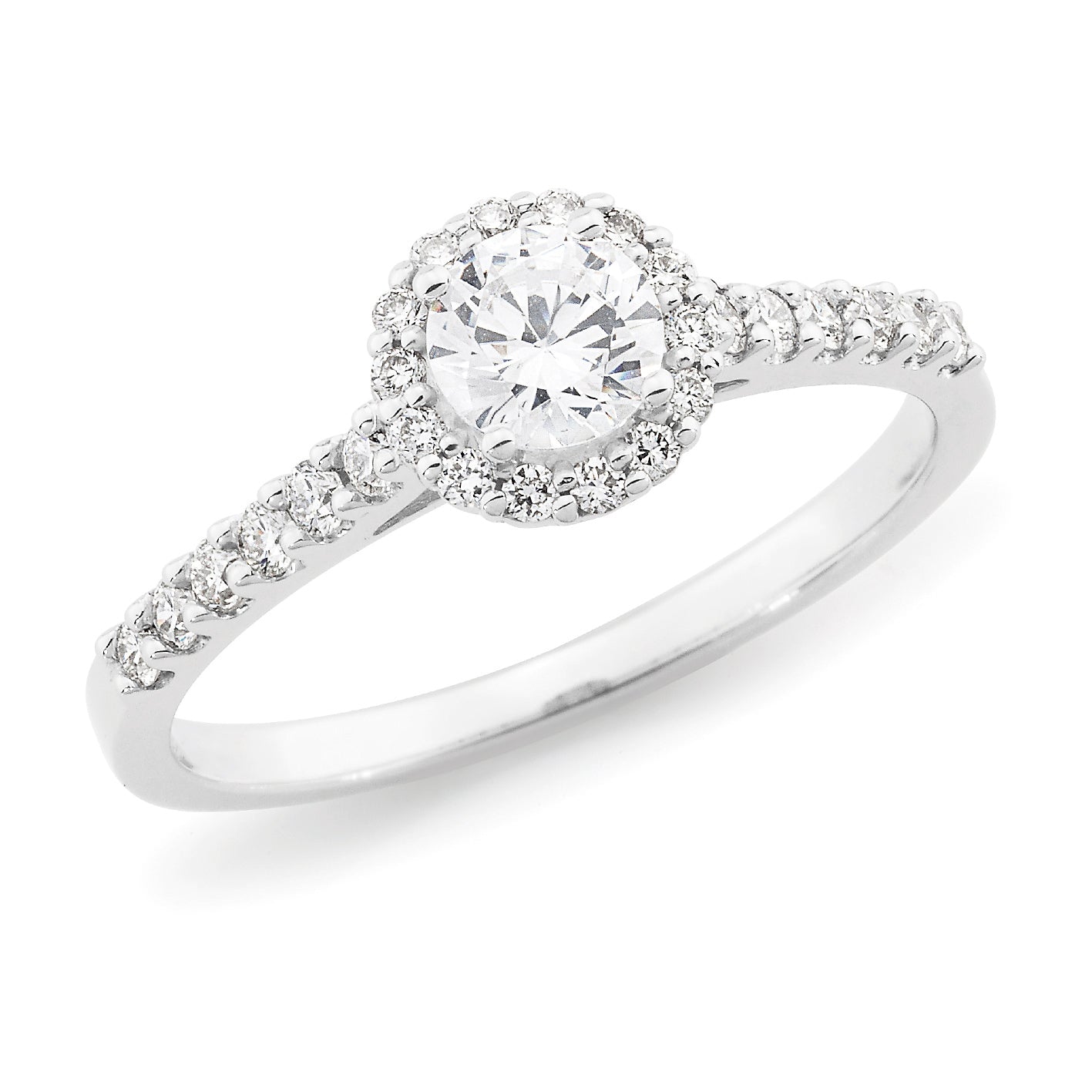 Diamond Set Halo Engagement Ring in 18ct White Gold
