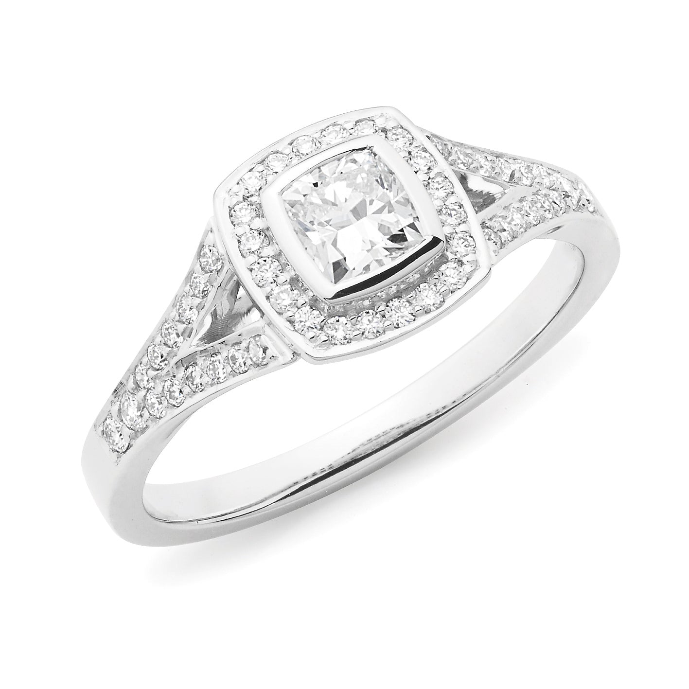 Diamond Set Halo Engagement Ring in 18ct White Gold