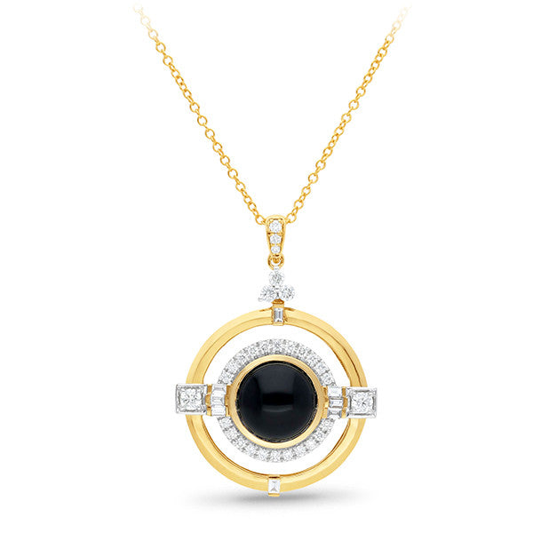 Onyx & Diamond Pendant in 9ct Yellow Gold
