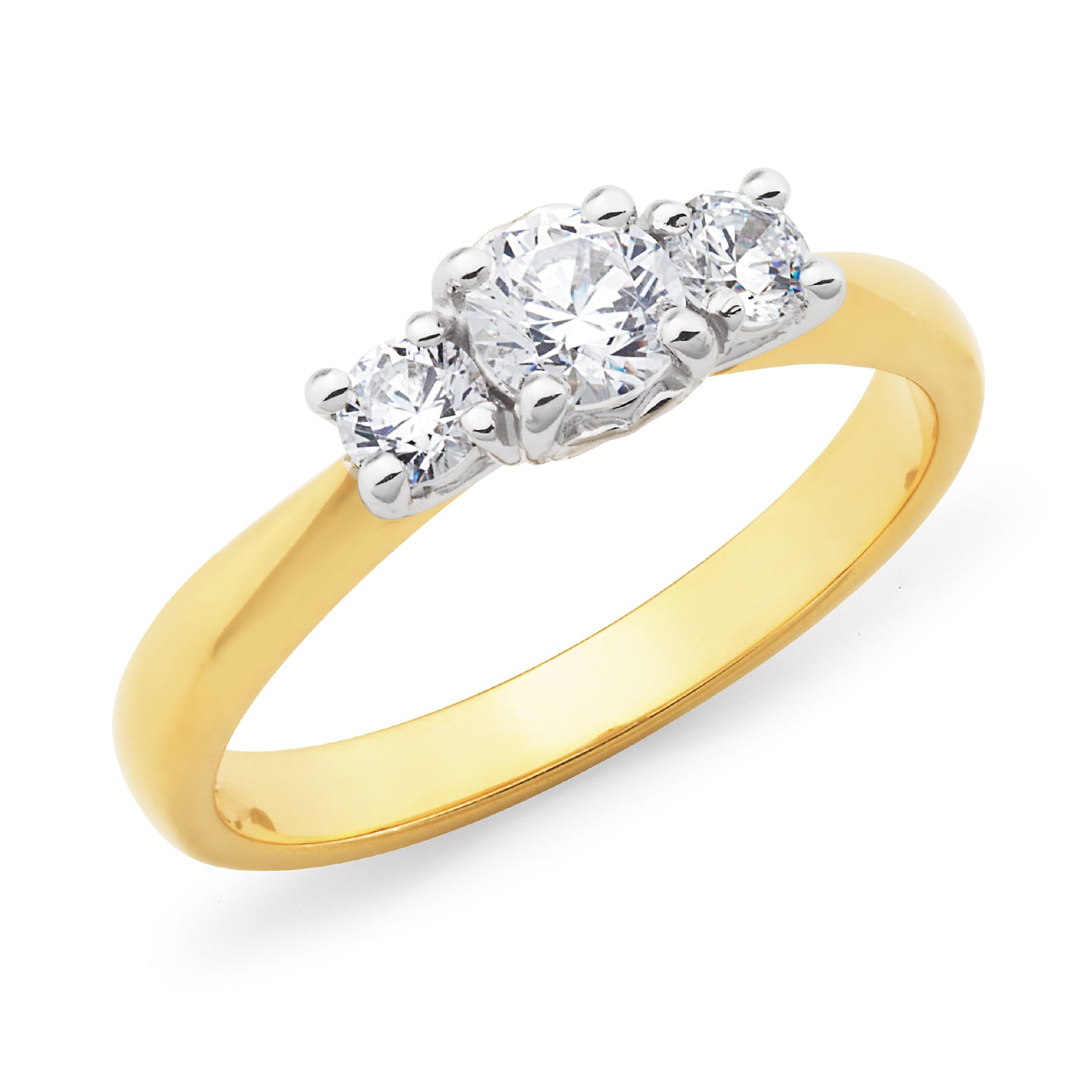 Diamond Set 3 Stone Trilogy Engagement Ring in 18ct Yellow & White Gold