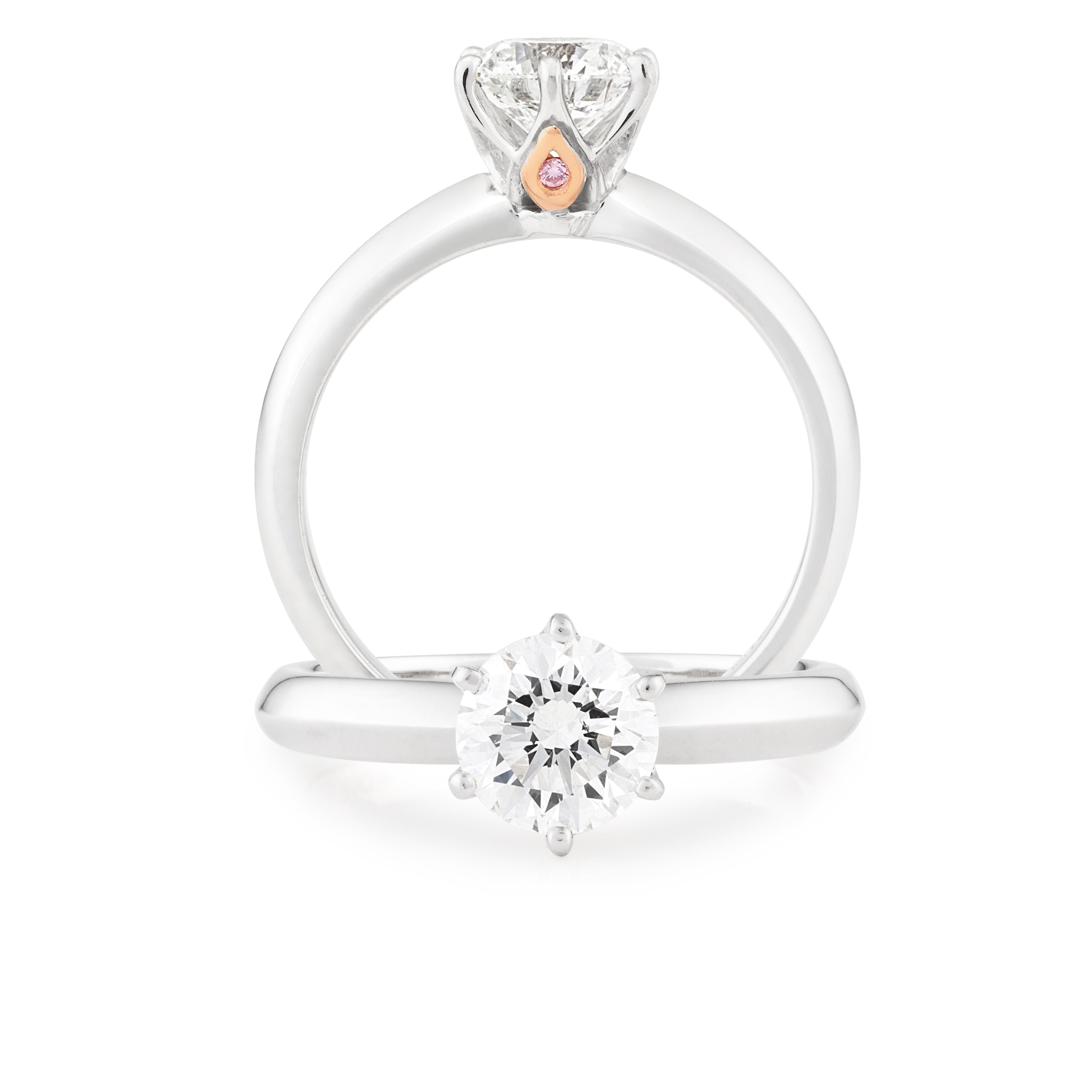0.51ct White Round Brilliant Cut & Pink Diamond Engagement Ring in 18ct White Gold
