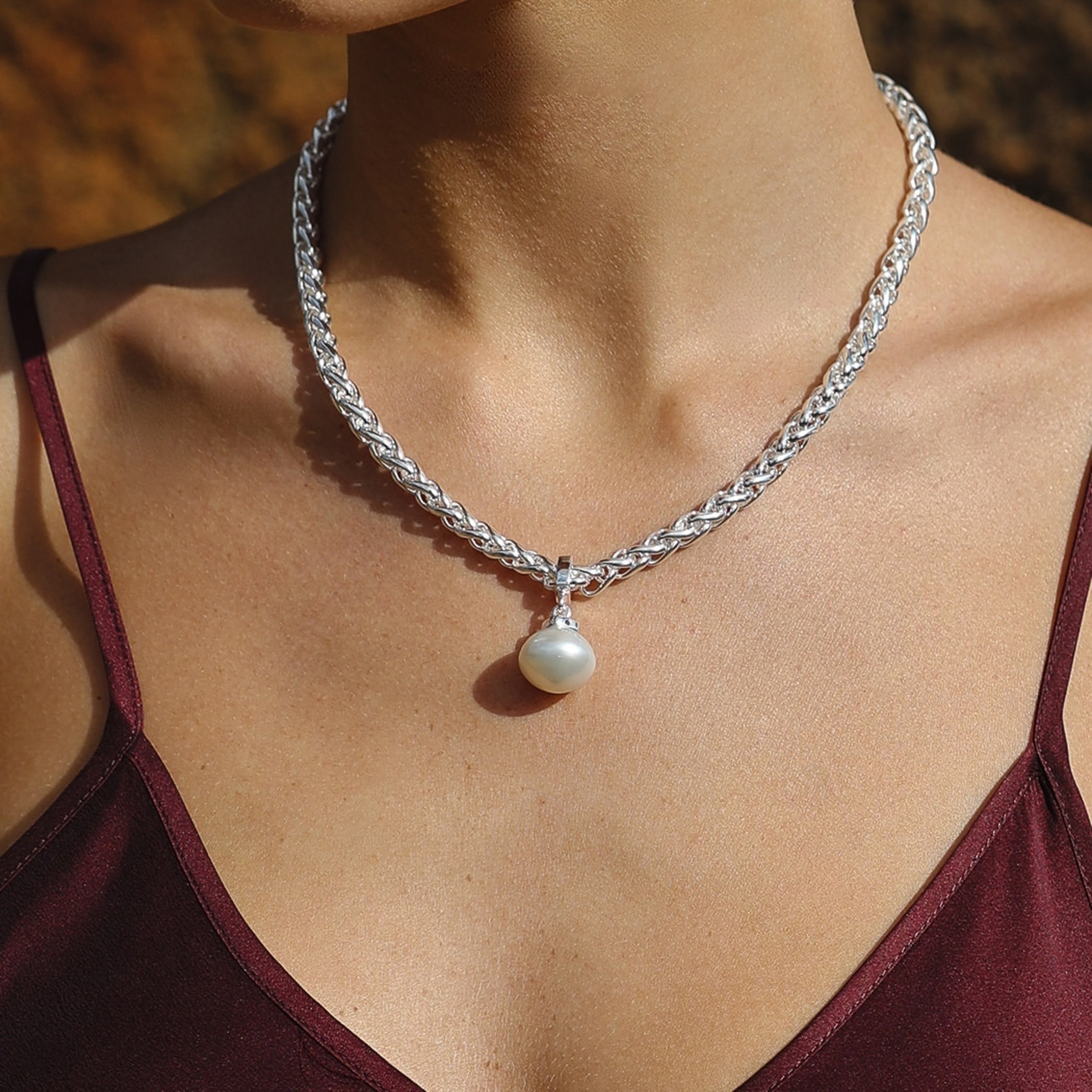 Kailis Sterling Silver Geometric Wheat Sliding Necklace
