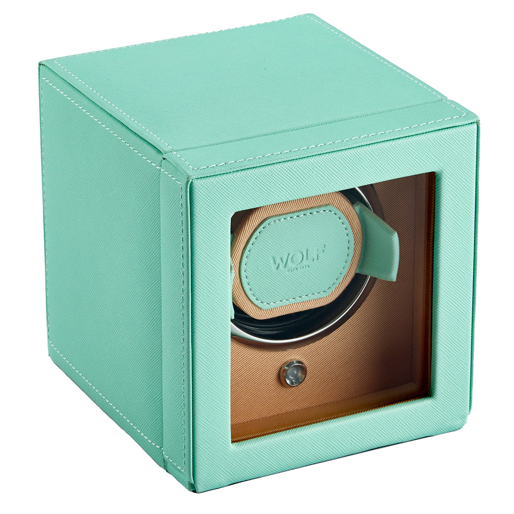 WOLF Cub Seltzer Single Watch Winder with Cover Mint/Peach