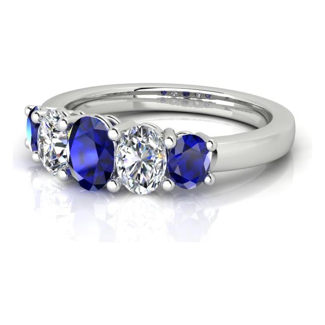 18ct White Gold Ceylon Sapphire & Diamond Anniversary Ring
